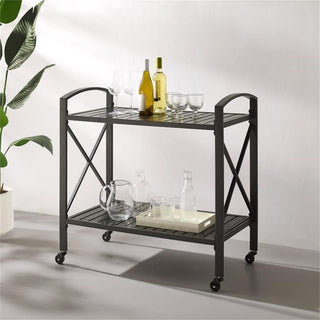Afuera Living Contemporary Metal Outdoor Bar Cart in Oil Rubbed Bronze