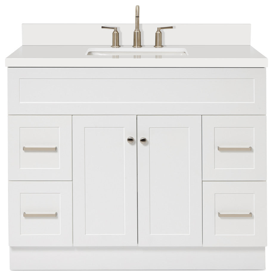 Hamlet 43" Bath Vanity Rectangle Sink in White With Quartz Vanity Top