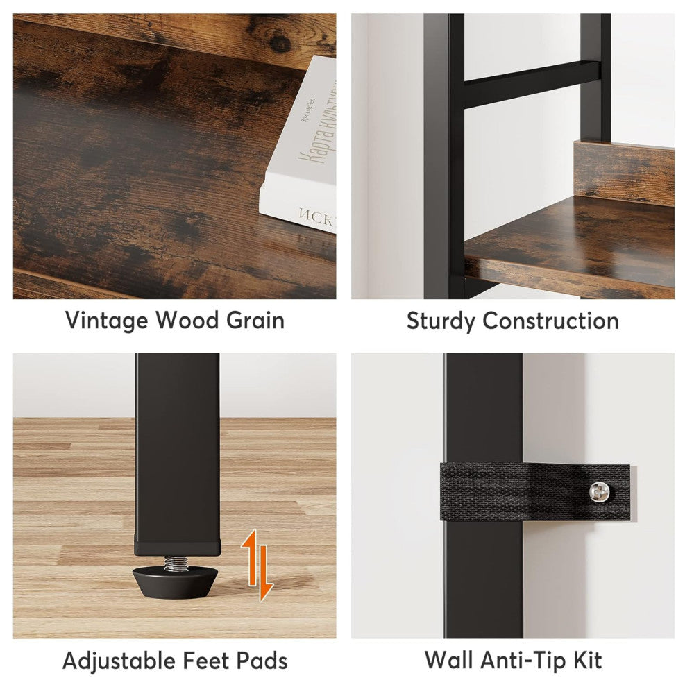 Tribesigns 5-Tier Industrial Bookshelf,Etagere Bookcase, Double Wide Book Shelf, Brown and Black