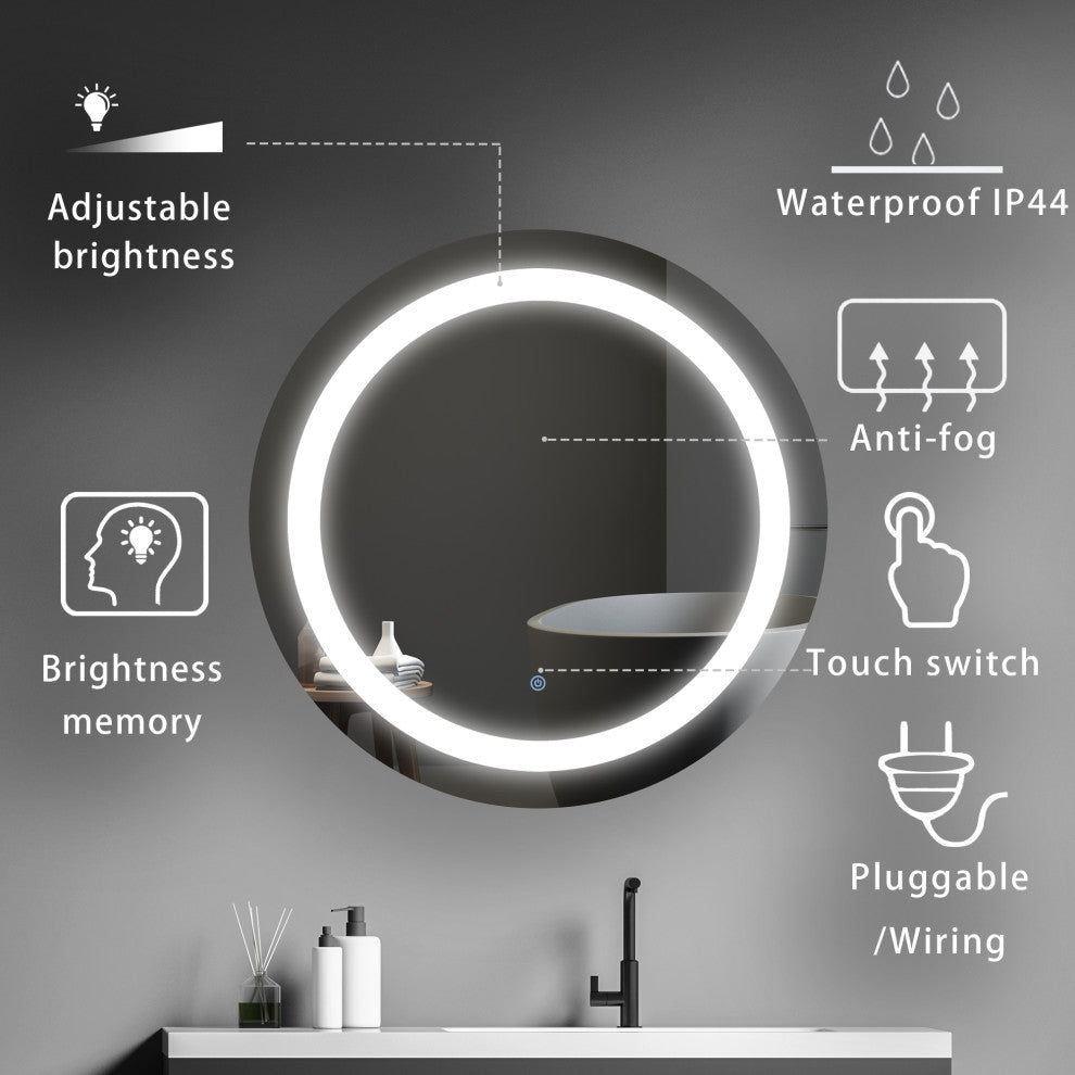 30 In. Round Smart Touch Dimmable Anti-Fog LED Vanity Mirror