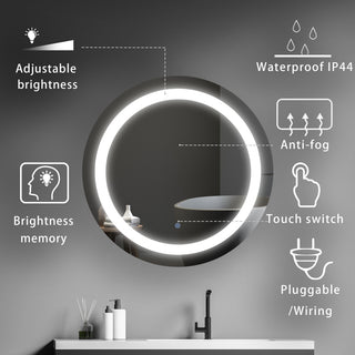 30 In. Round Smart Touch Dimmable Anti-Fog LED Vanity Mirror