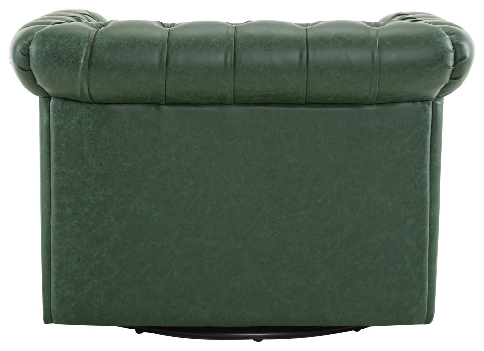 GDF Studio 360Â° Upholstered Tufted Swivel Club Chair, Green, Faux Leather