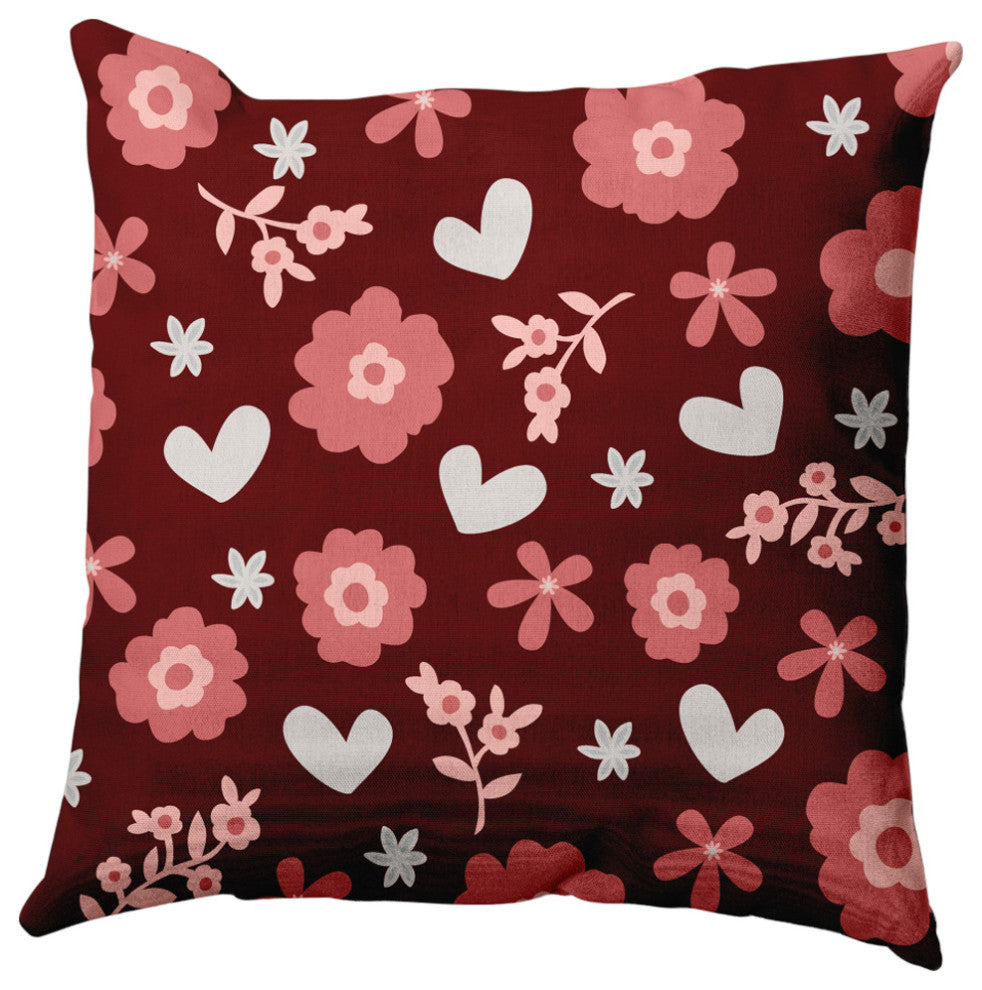 Flowery Love Valentines Decorative Throw Pillow, Red, 26"x26"
