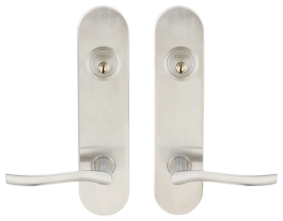 Waterfall Lever, Tubular Entry Double Cylinder, Satin Stainless Steel