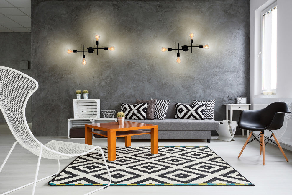 Avondale 4-Light Open Bulb Wall/Ceiling Light, Matte Black Finish