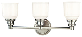 Windham 3-Light Bath and Vanity With Opal Glossy Glass Shade, Polished Nickel