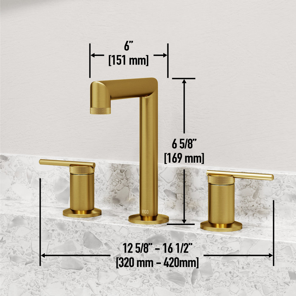 VIGO Sterling 7" H 2-Handle Widespread Bathroom Faucet, Matte Brushed Gold