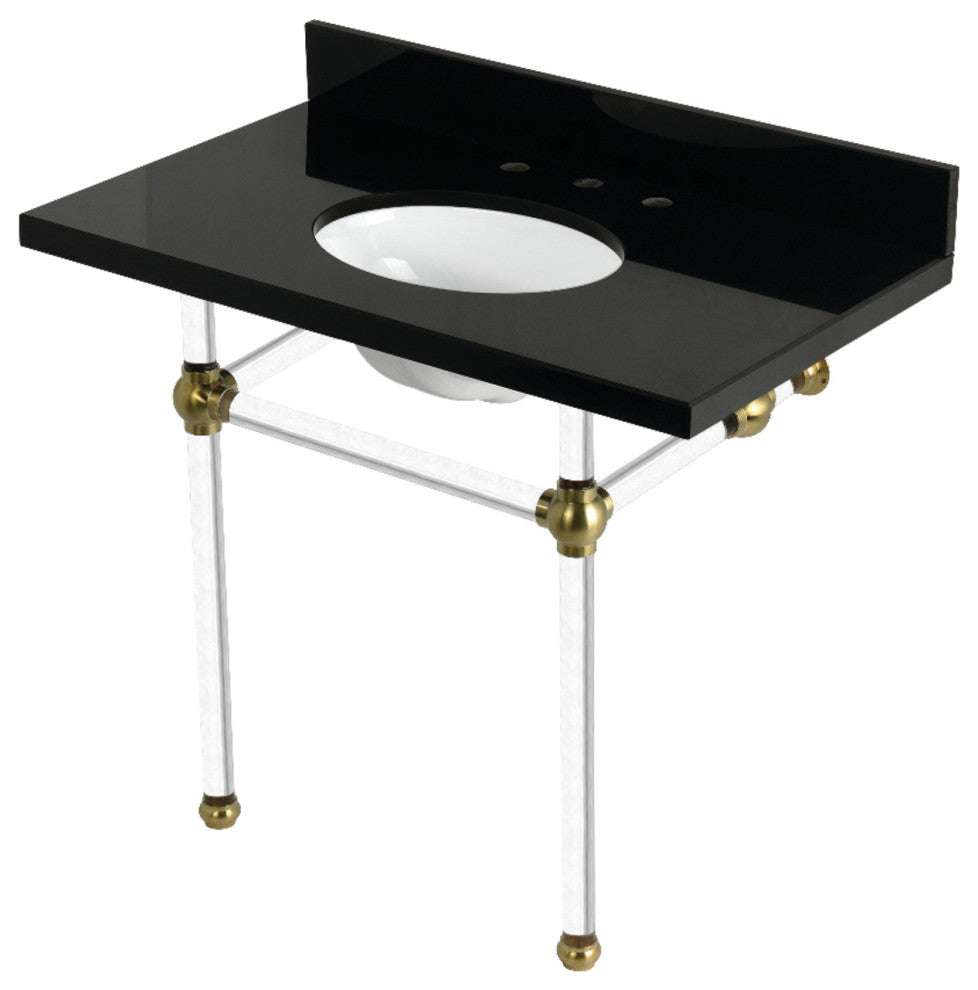 KVPK3630KA7 36" Black Granite Console Sink with Acrylic Legs