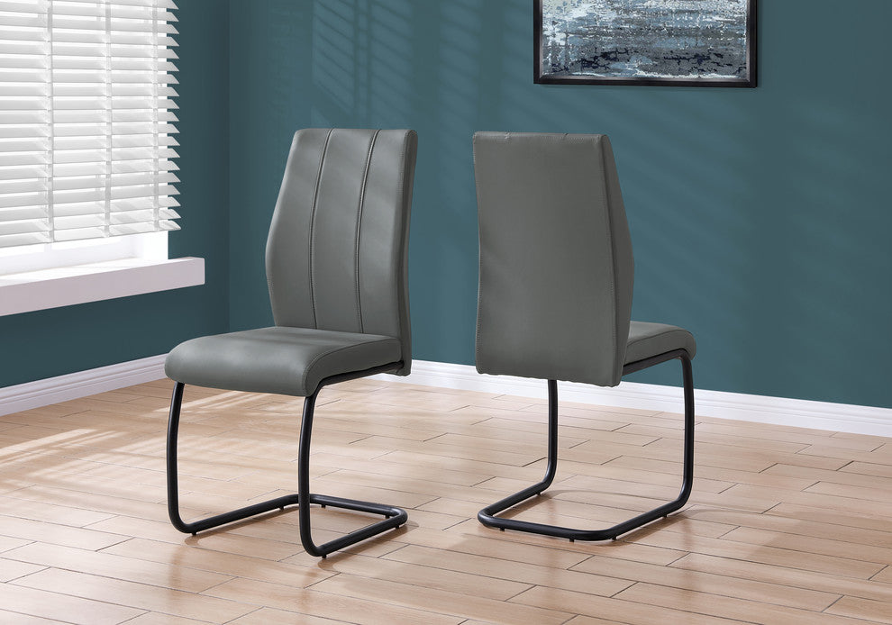 Dining Chair, Set Of 2, Side, Upholstered, Pu Leather Look, Metal, Grey, Black