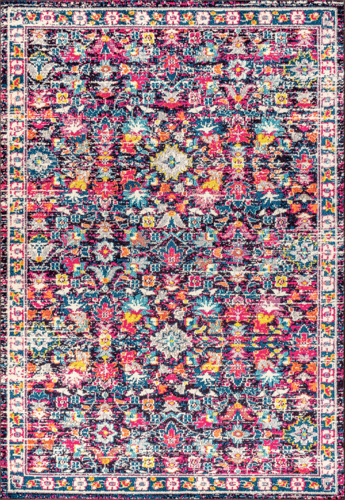 Modern Persian Boho Floral Multi/Purple 5' Round Area Rug