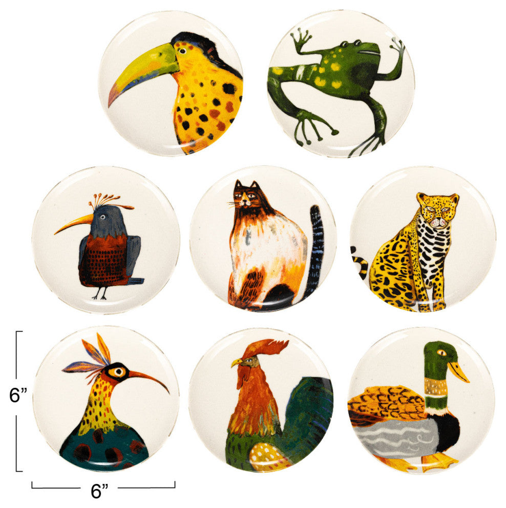 Stoneware Plate Set with Animal Designs, Multicolor, Set of 8