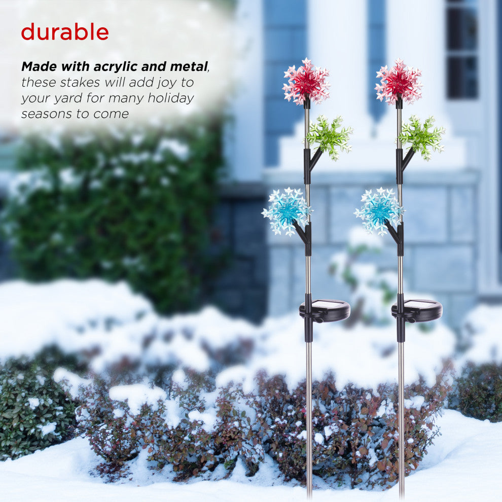 Solar 3-Tier Acrylic Snowflake Stakes with LEDs - Set of 2