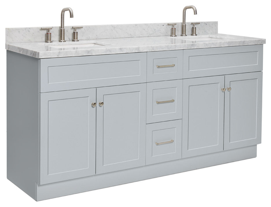 Ariel Hamlet 73" Rectangle Sinks Bath Vanity, 1.5" Carrara Marble