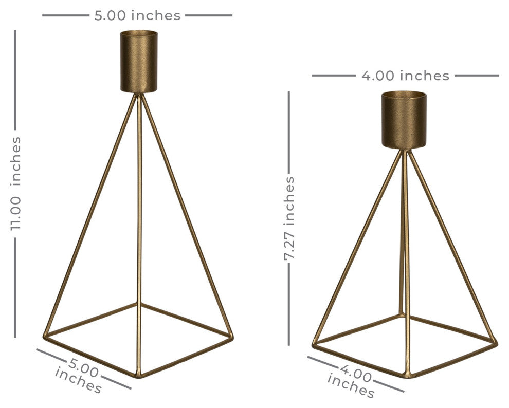 Set of Two Gold Metal Geometric Candle Holders