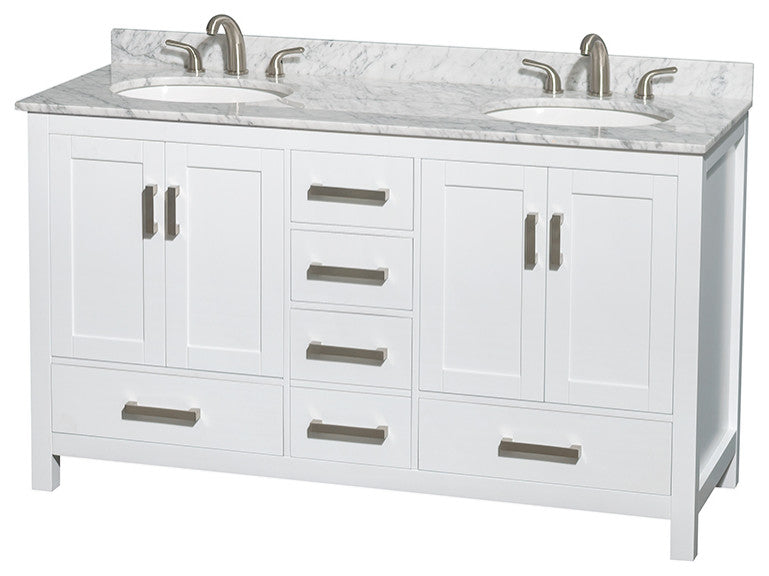 Wyndham WCS141460DWHCMUNOM58 White 60 Inch Bath Vanity with Carrera Marble