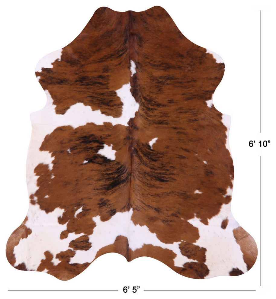 6' 10" X 6' 5" Brown and White Natural Cowhide Rug C2421