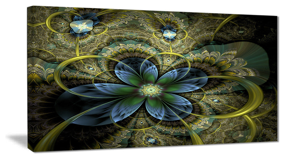 "Light Fractal Flower and Butterfly" Digital Floral Canvas Print, 32"x16"