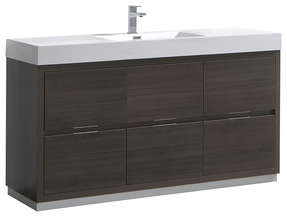 Valencia Free Standing Modern Bathroom Vanity, Gray Oak, 60"