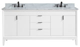 Avanity Emma 73" Vanity Combo, White, Carrara White Marble Top