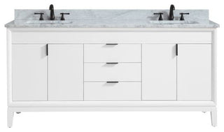 Avanity Emma 73" Vanity Combo, White, Carrara White Marble Top