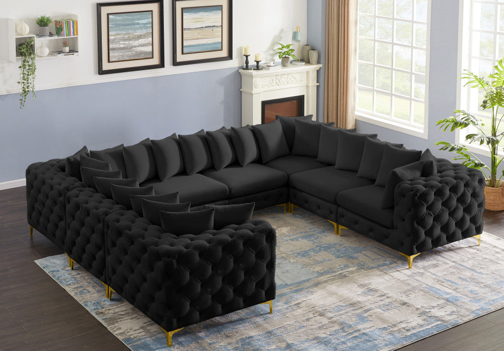 Tremblay Velvet Upholstered 8-Piece Modular U-Shaped Sectional, Black