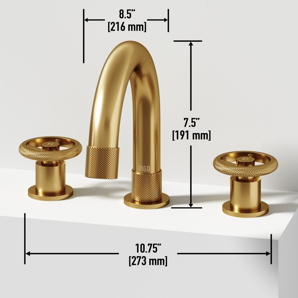 VIGO Wythe 8" H 2-Handle Widespread Bathroom Faucet, Matte Brushed Gold