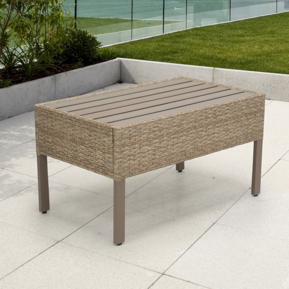 Maui Outdoor Coffee Table, Natural Aged Wicker