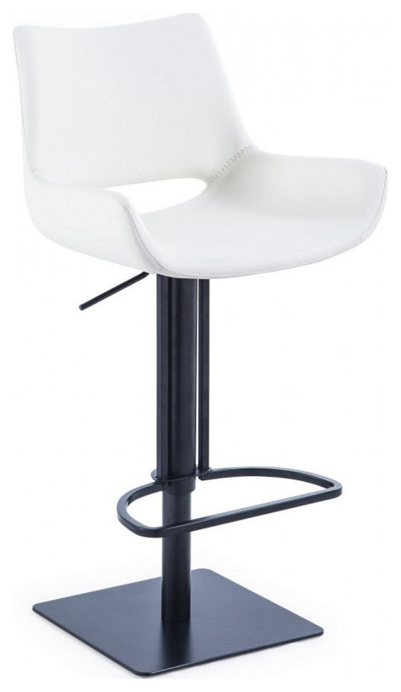Benzara BM232279 Swivel Faux Leather Bar Stool With Countered Seat, White/Black