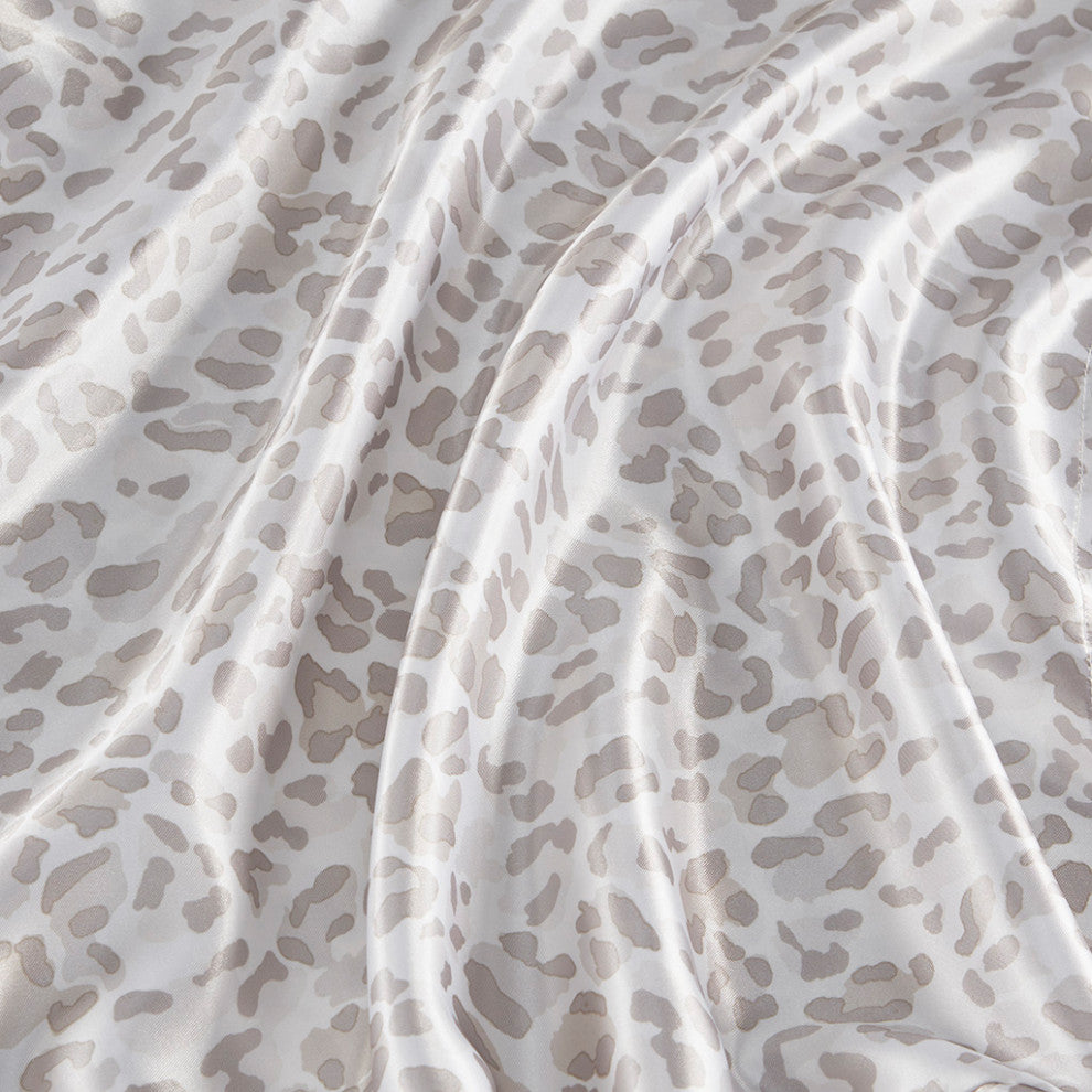 Madison Park Essentials Printed Satin Sheet Set, King Taupe Leopard