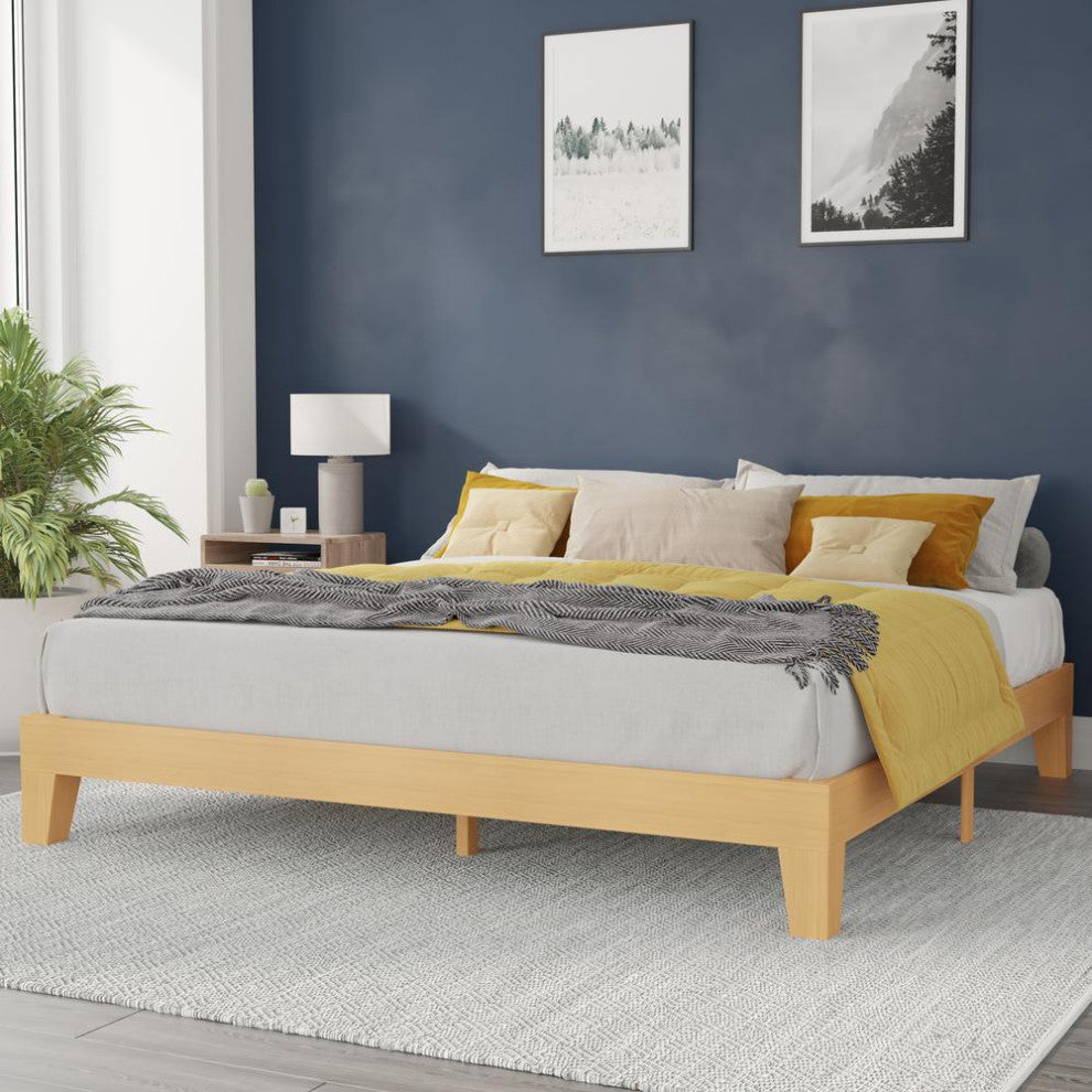 Evelyn Wood Platform Bed with Wooden Support Slats, No Box Spring Required, Natural, King