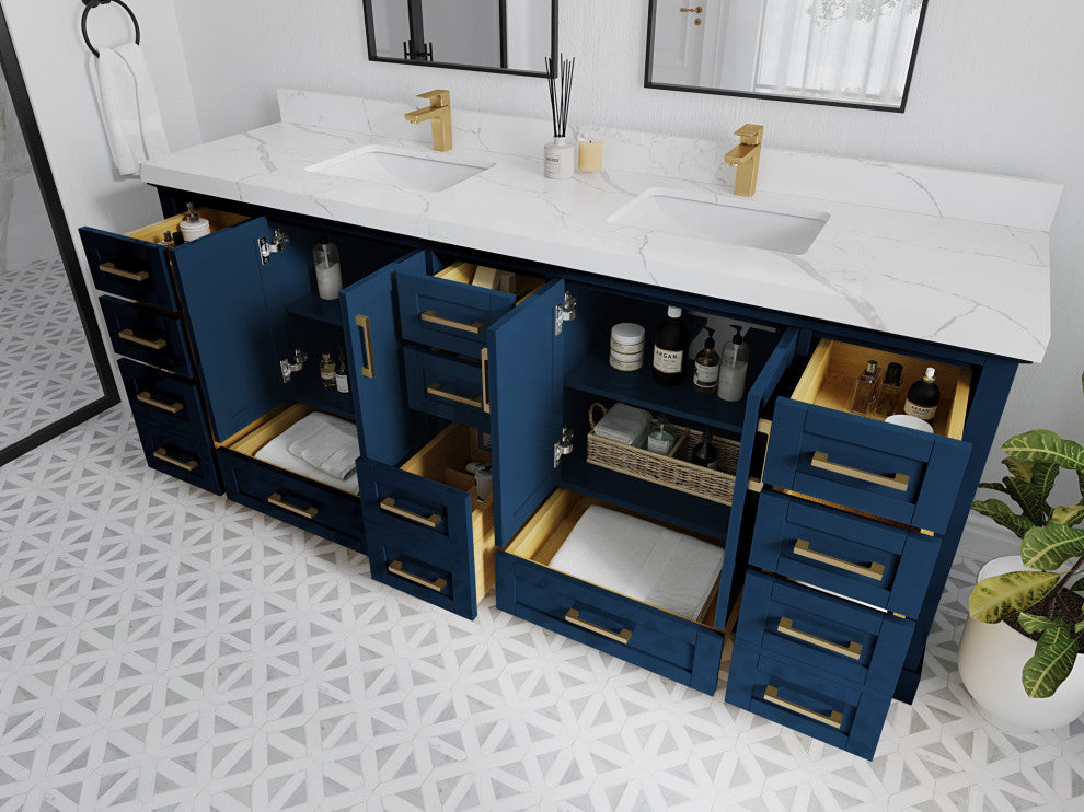 Boston 84 Double Sink Bath Vanity in Navy Blue 2" Empira Quartz