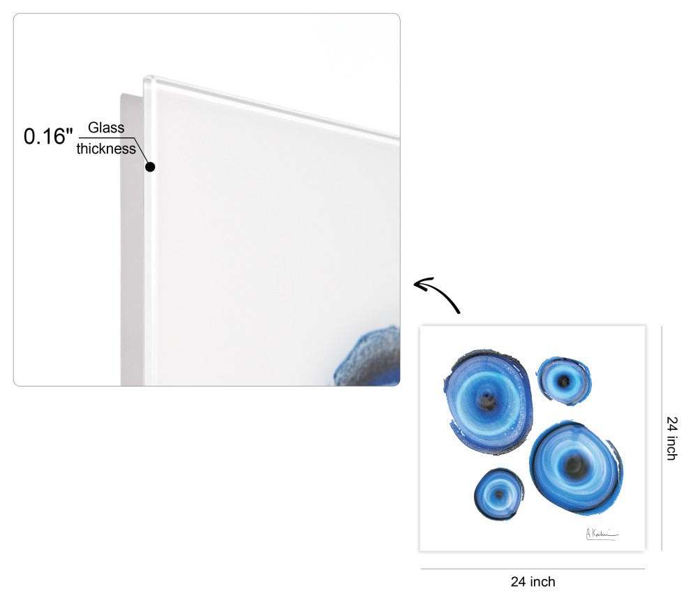 "Mineral Rings I" Abstract Wall Art Frameless Free Floating Tempered Glass Panel