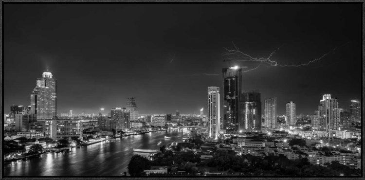 "Bangkok Lightning" Framed Canvas Giclee by Stefan Schilbe, 37x18"