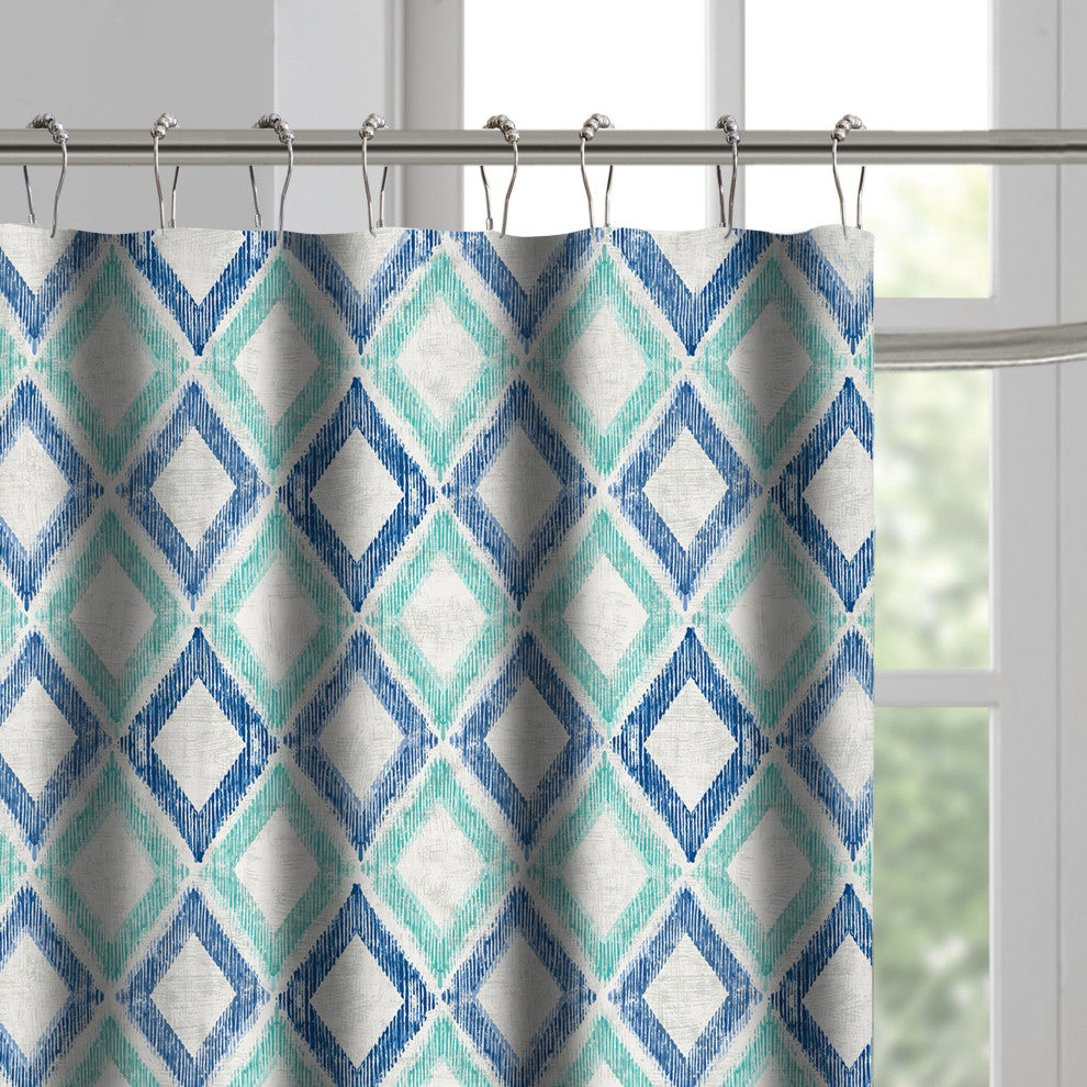 Geometric Green and Blue Apen Shower Curtain, 72"x72"