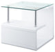 24 Inch Square Accent End Table, Glass Top, Open Shelf, White, Chrome