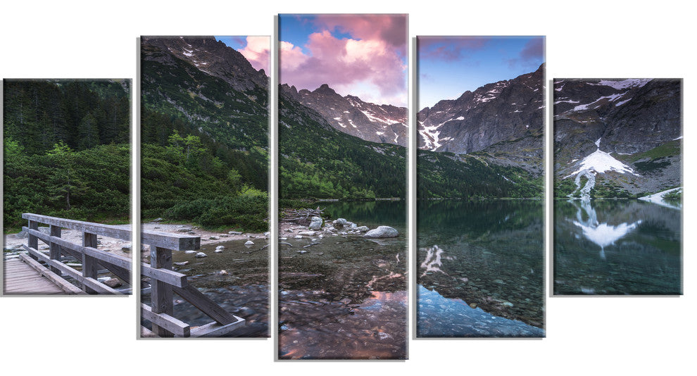 "Wooden Foot Bridge Over Lake" Canvas Print, 5 Panels