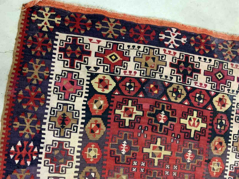 Handmade Antique Turkish Anatolian Prayer Kilim, 4.5'x6.2', 137cmx189cm 1910
