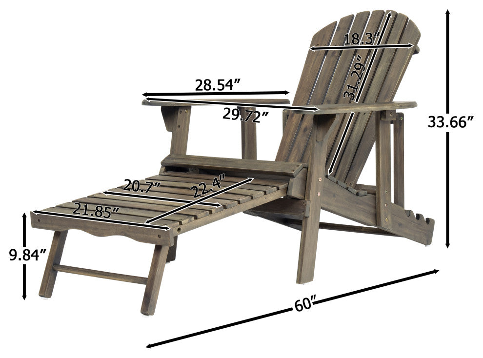 GDF Studio Katherine Outdoor Reclining Wood Adirondack Chairs, Set of 2, Gray