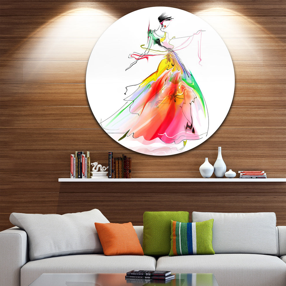 Young Woman Yellow Red, Portrait Digital Art Round Wall Art, 11"