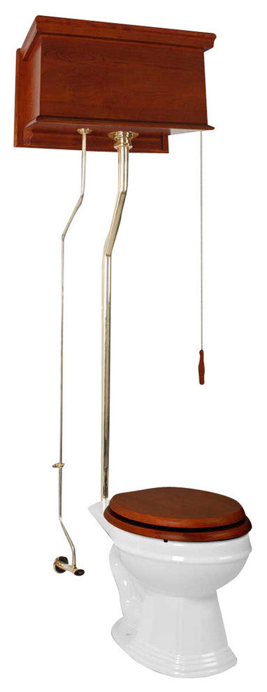 LIGHT MAHOGANY HIGH TANK PULL CHAIN Toilet With White Elongated Toilet Bowl