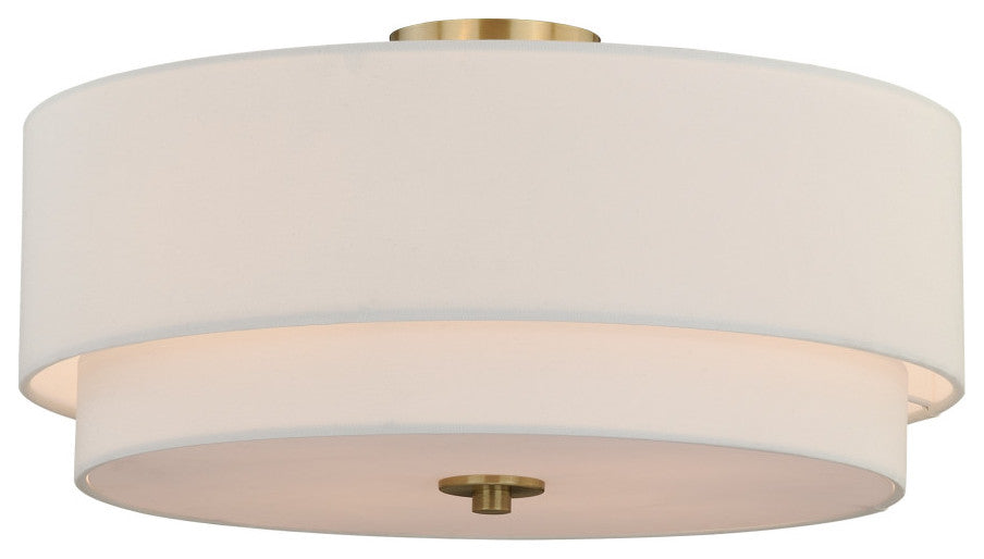 Burnaby Mid-Century Drum Semi Flush Ceiling Light, Matte Brass, 20.5-in. W X 10.75-in. H X 20.5-in. D