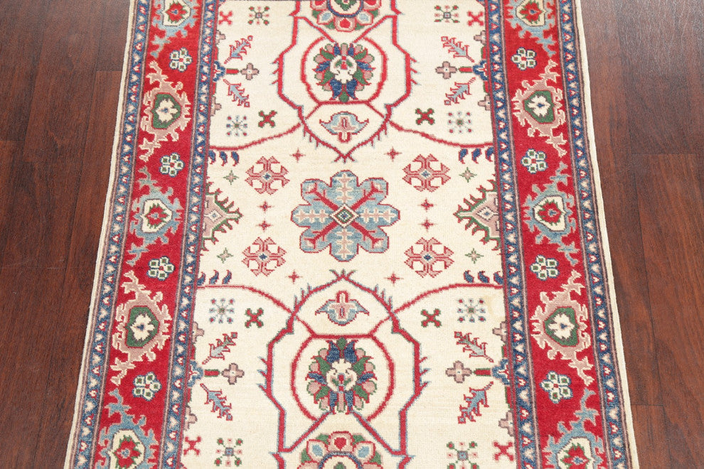 Kazak Oriental Traditional Area Rug Hand Made Pakistani, Beige, 4'11"x3'3