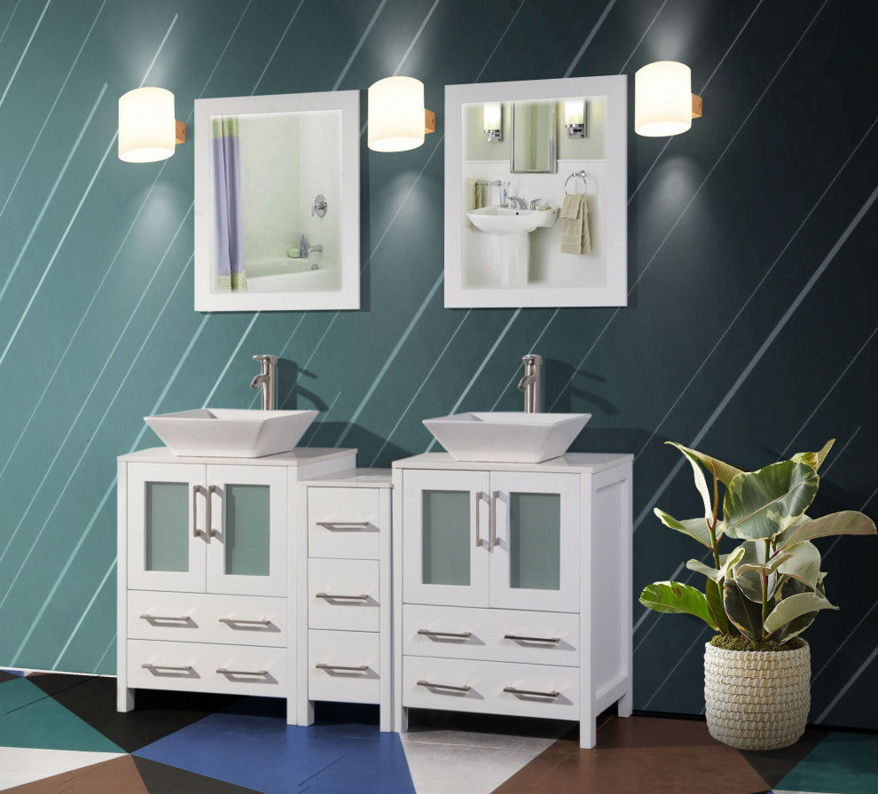 Vanity Art Bathroom Vanity Set With Sink, White, 60", Standard Mirror