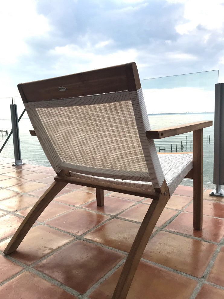 Teak Wood Paris Outdoor Patio Lounge and Dining Chair, White