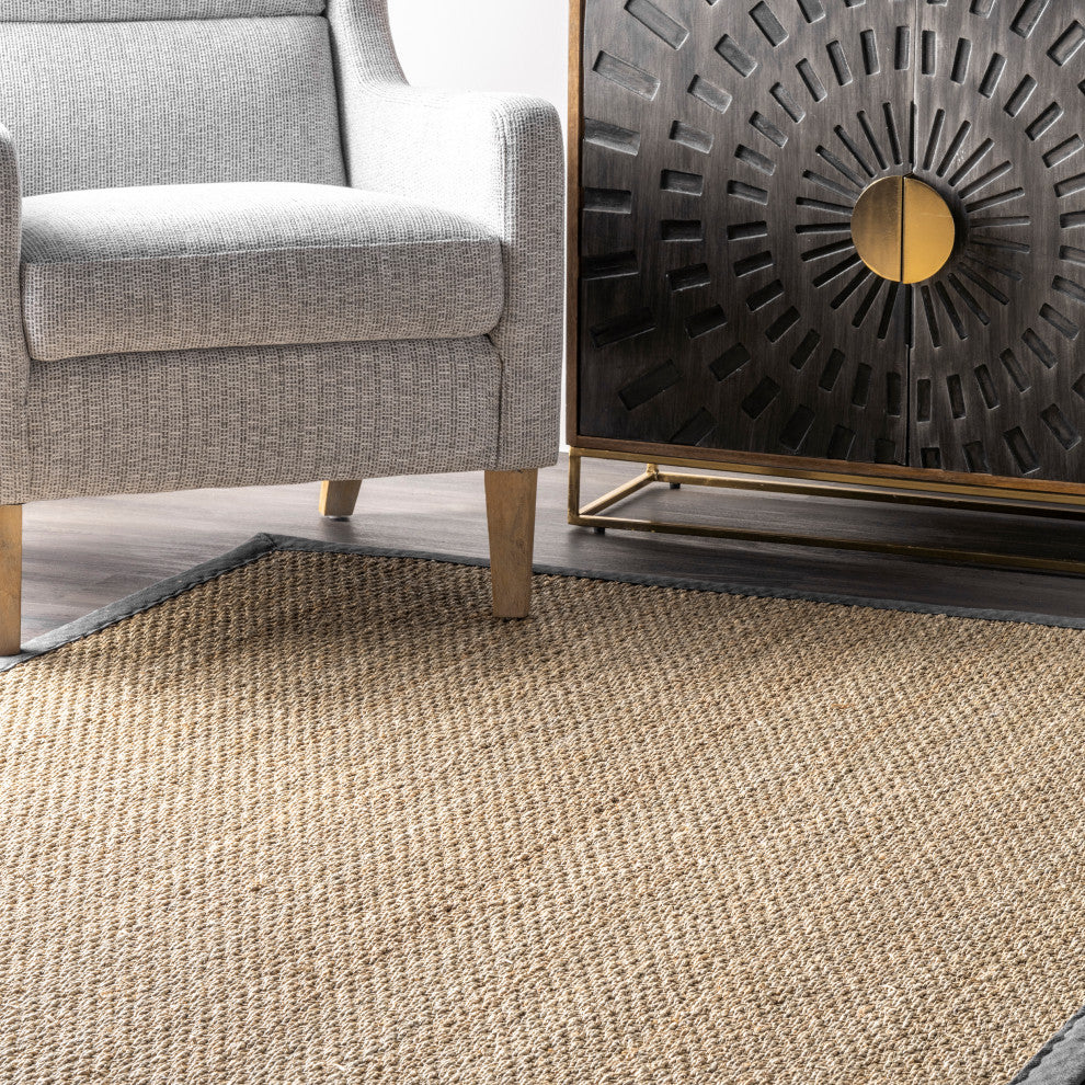 Nuloom Jute and Sisal Elijah Seagrass With Border Area Rug, Dark Grey 3'x5'