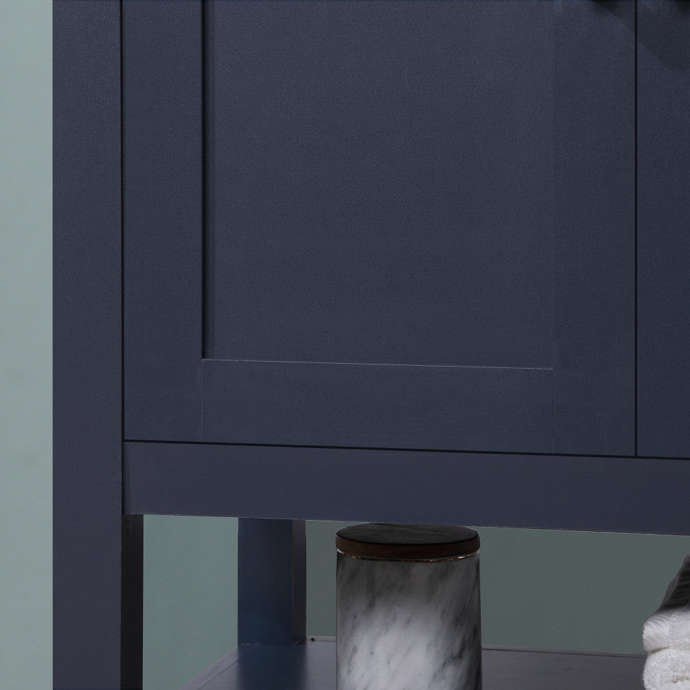 Ove Decors Vegas Single Sink Bathroom Vanity Set With Countertop, White, Midnight Blue, 30"