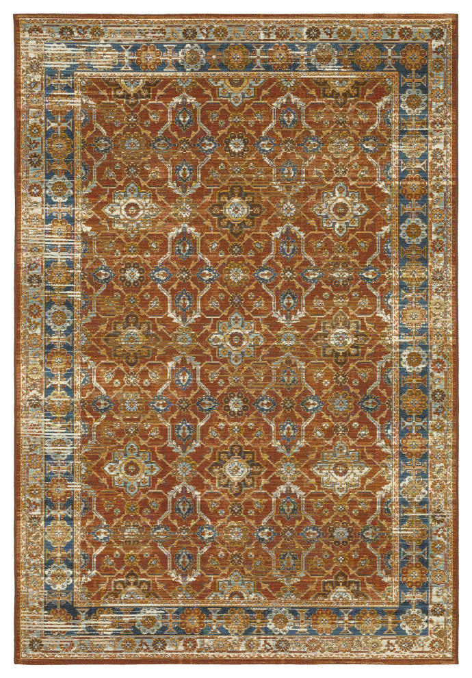 Nicholas Distressed Traditional Rust/ Blue Area Rug, 2' x 3'3"