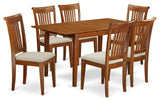 7 Pc Set Rectangular Kitchen Table Featuring 12" Leaf, 6 Chairs In Saddle Brown