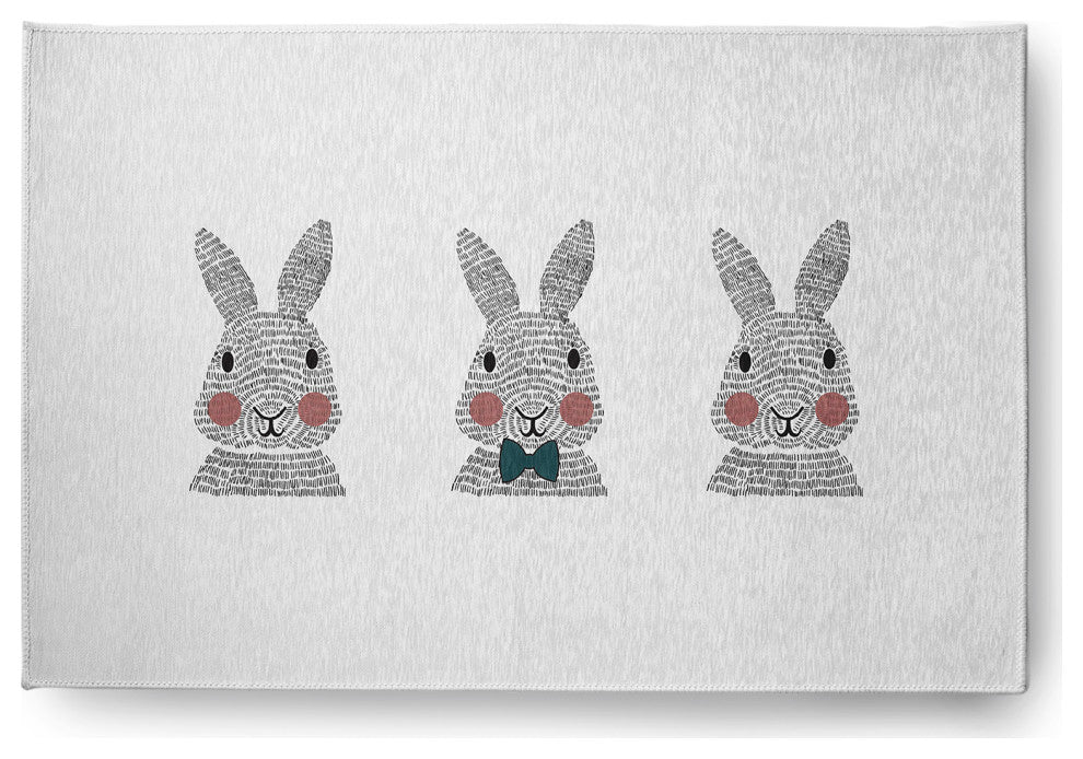 Bunny Triplets Easter Chenille Rug, Ocean Abyss Green, 4'x6'