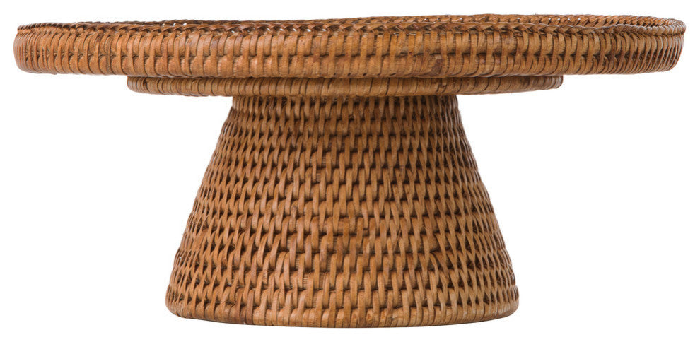 La Jolla Rattan Cake stand With Glass Top, Honey Brown